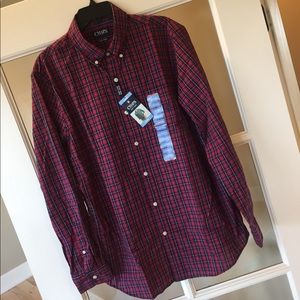 Chaps Easy Care Easy Wear Long Sleeve Button Front Red Shirt Mens Large New